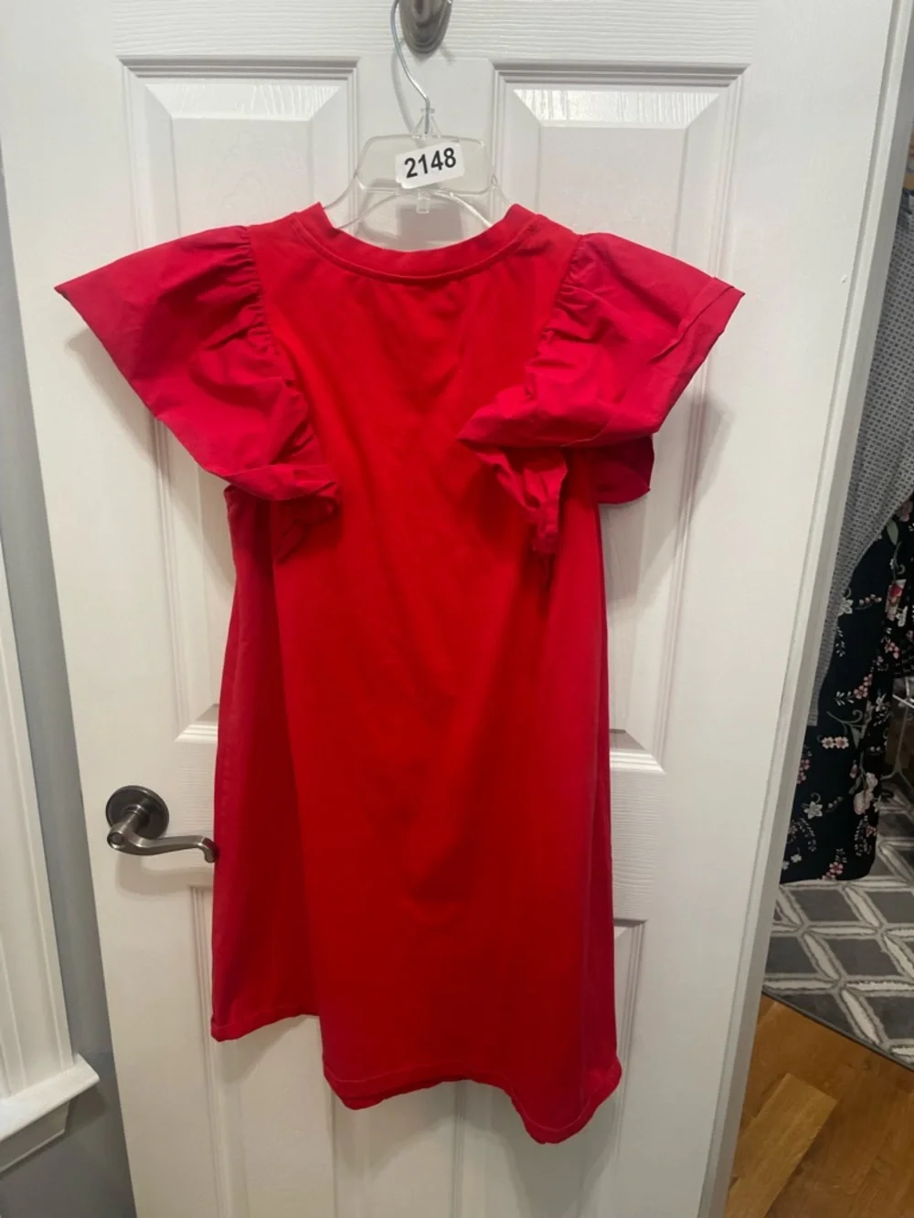 Short Red Ruffle-Sleeve Mini Dress - Picture 10 of 10